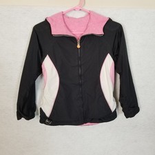 ZEROXPOSUR Girls Reversible Hooded Fleece 1 side Ski Snow Jacket Black Pink S