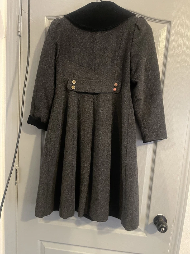 VTG Rothschild Pea Coat 100% Wool Girls Size 10 Gray Velvet Collar Made USA - Image 2 of 4