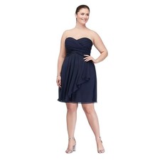 David's Bridal Short Crinkle Chiffon Dress Front Cascade F14847 Black 14