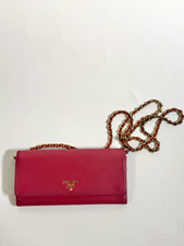 Prada Saffiano Leather Chain Flap Wallet Crossbody Bag in Dark Pink