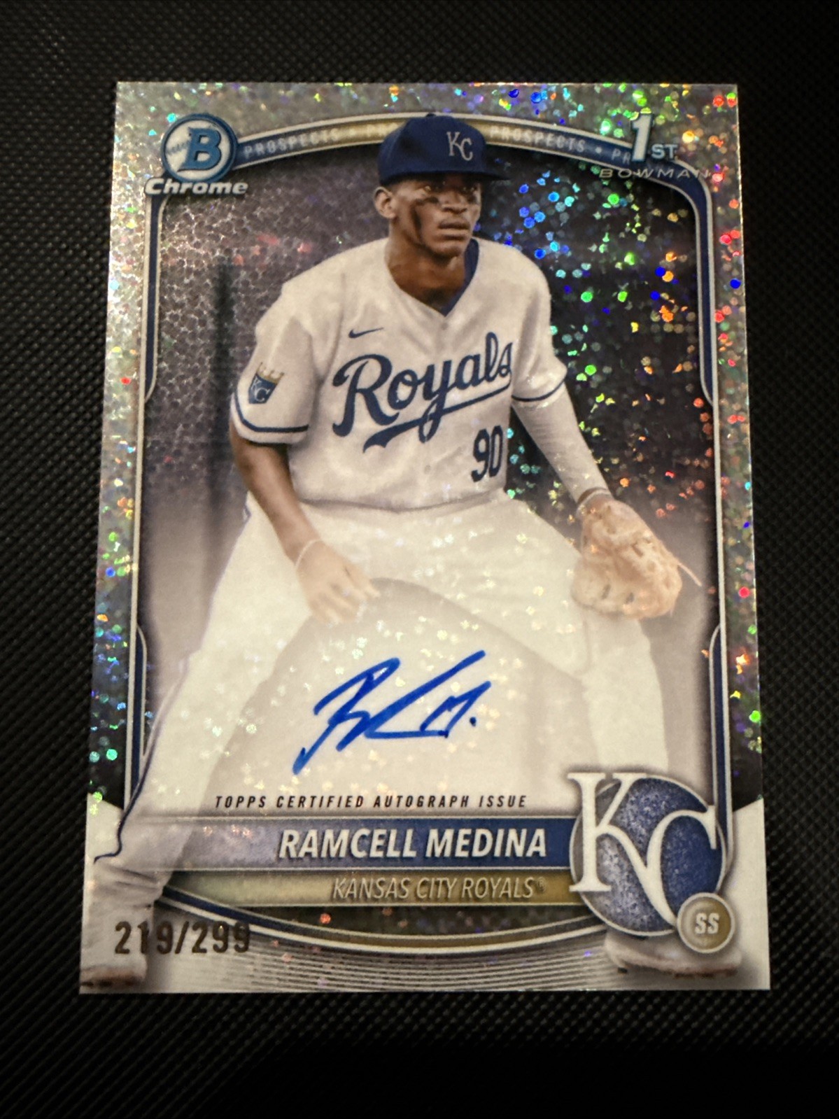 2025 Bowman Chrome 1st Bowman Auto Speckle /299 Ramcell Medina KC Royals CPA-RA