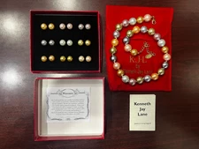 Vintage Kenneth Jay Lane Simulated Pearl Necklace With 9 Pair of Earrings 21"