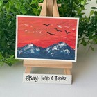 ACEO Original Art Landscape: Sunset Mountains Birds by Jill/ Tulip and Topaz — photo 2