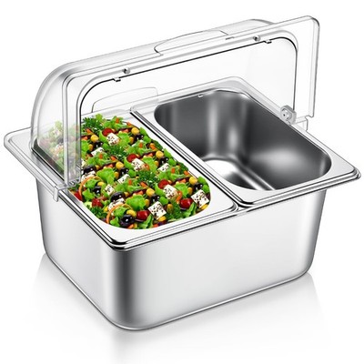 Ziliny Countertop Food Serving Display Container and Clear Roll Top Cover Hal...