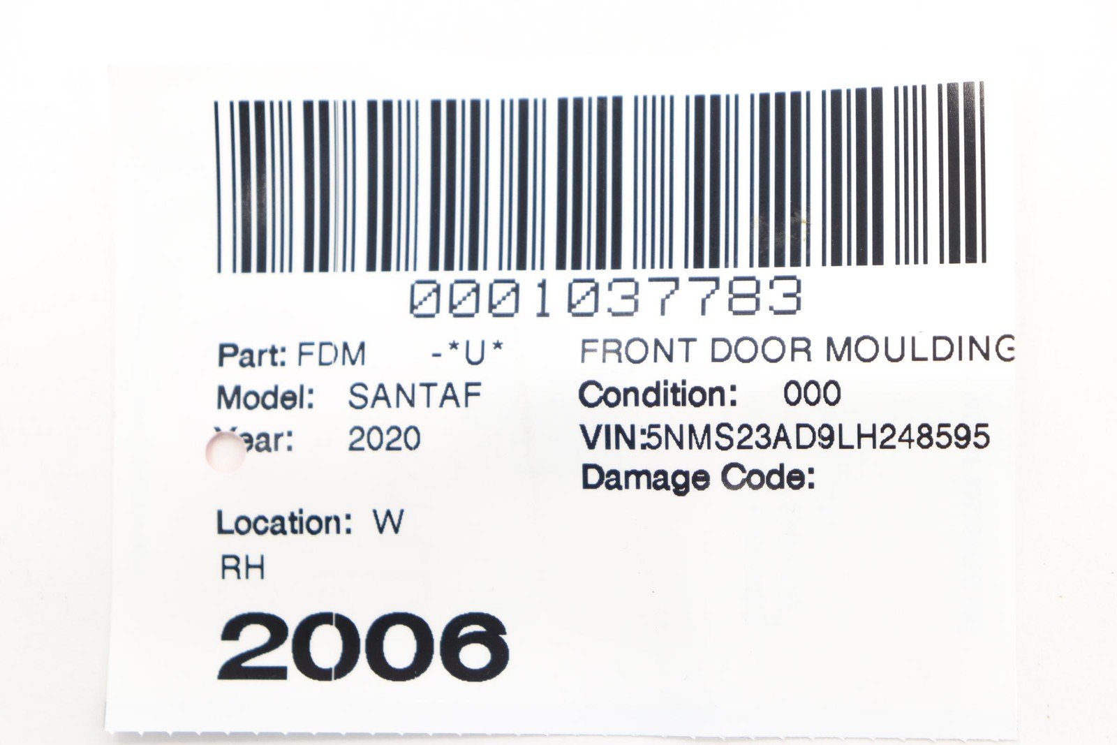 2019 - 2023 HYUNDAI SANTA FE FRONT RIGHT SIDE DOOR BELT MOLDING WEATHERSTRIP OEM