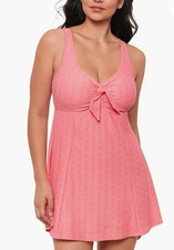 Swim Solutions Textured Tie-Front Swimdress, Guava Pink, Size 18 8512