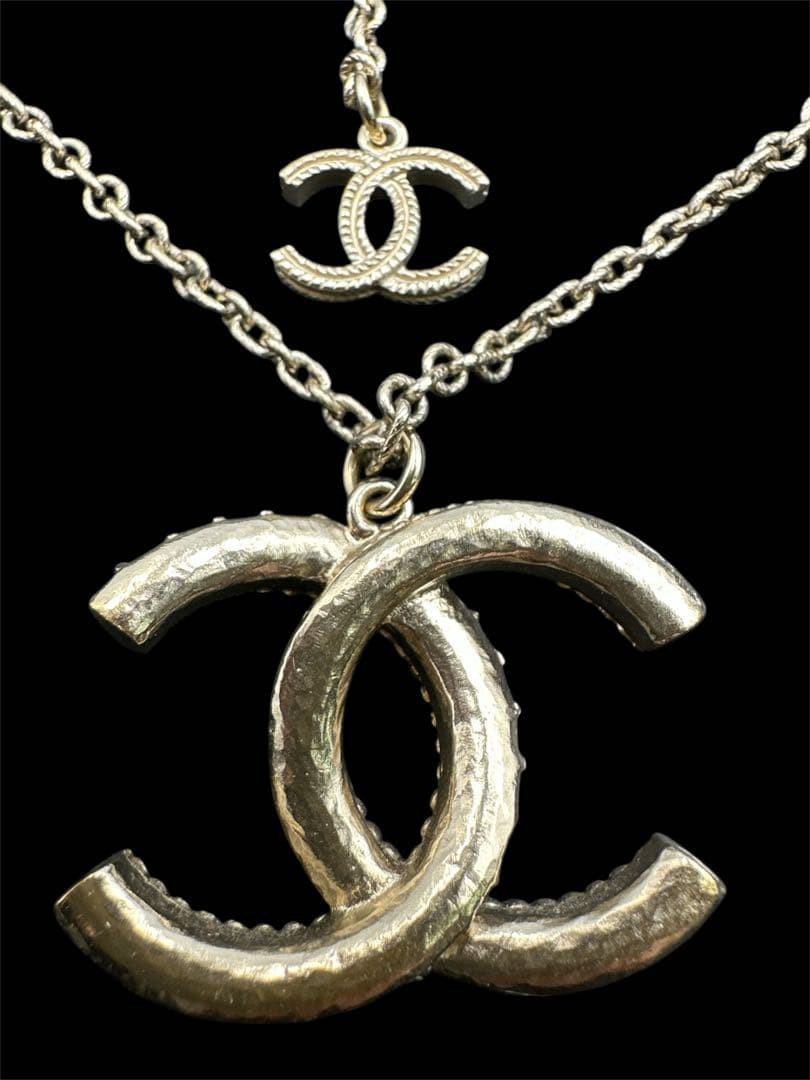 Chanel Gold Double C Necklace Pink White Metal Chain Used thumbnail 5