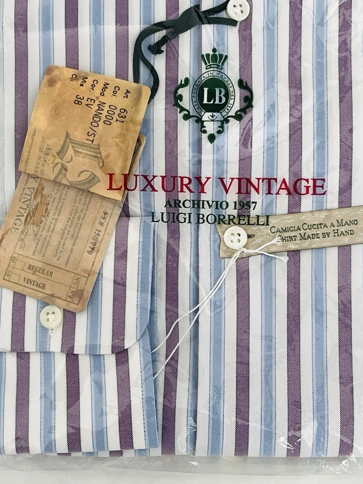 Camisa Luigi Borrelli 15/38 Lujo Vintage Archivio Italia - Calce Ajustado NUEVA CON ETIQUETAS Foto 3 de 4