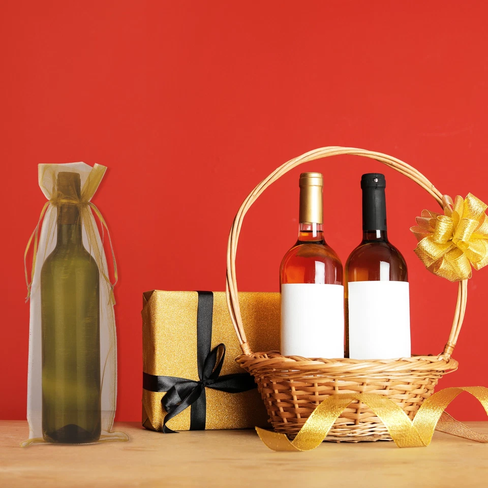 Bolsas de vino de organza de 14 x 5 pulgadas 20 piezas bolsas envolventes de regalo para favores de boda azul lago Foto 4 de 4