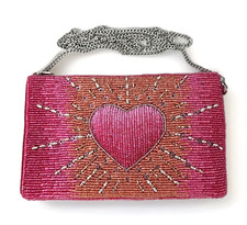NWOT - Mary Frances Beaded TICKLED PINK Heart Phone Crossbody Handbag