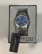 Kenneth Cole New York Quartz Blue Sunburst Dial Date Silver Bracelet Watch