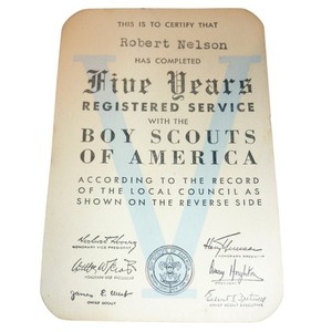 Vintage Boy Scouts of America 5 Year Service Award Card Hoover Truman BSA 1940s