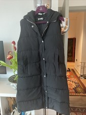 LONG BLACK GILET PUFFA PADDED HOOD  SLEEVELESS VEST BODYWARMER S end season sale