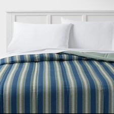 Full/Queen Lofty Microfiber Comforter Navy Striped - Room Essentials: NWT
