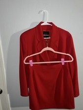 GENNYWAY Red 100% Wool Skirt Suit Set Jacket & Skirt Women's Sizes 42 40 38