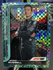 George Russell Portrait #/199 Aqua Checker Flag Refractor 2025 Topps Chrome F1