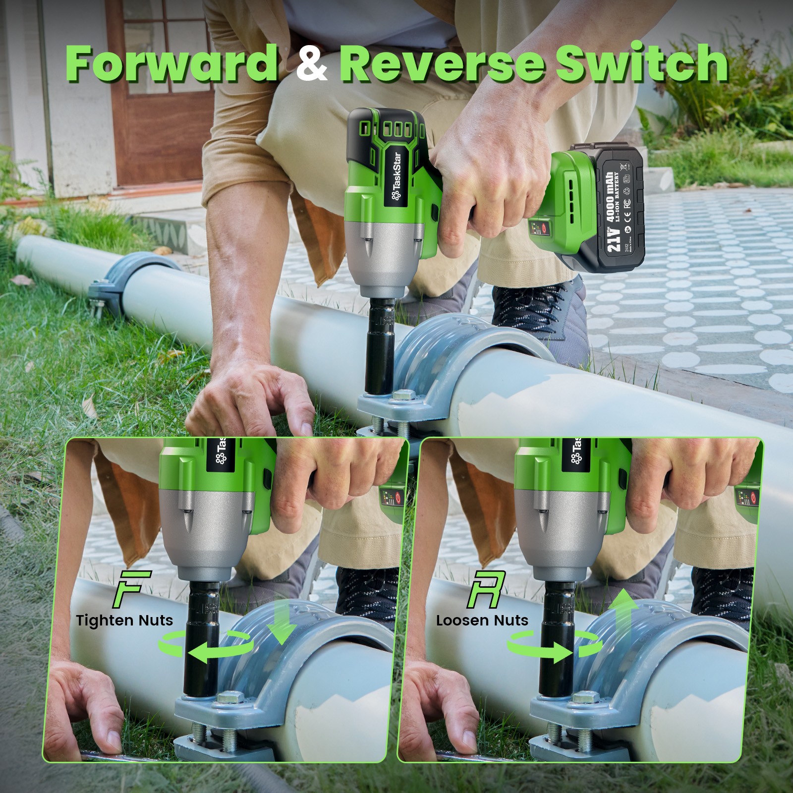 21V Electric Impact Wrench Cordless 1/2 " Brushless Motor 800Nm 2X4.0Ah Battery