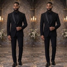 Luxury Beaded Men's Suit Formal Wedding Groom Tuxedo Party Prom Blazer Pant Vest
