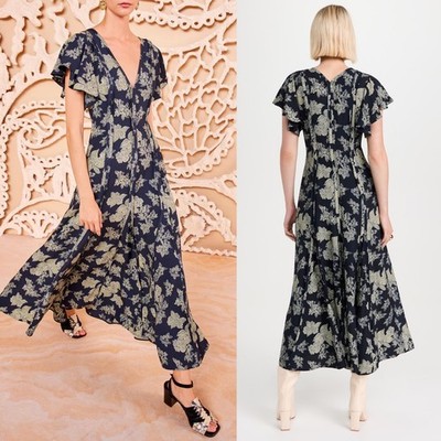 Ulla Johnson Evette Seamed Detailing Floral Print Midi Dress US 6