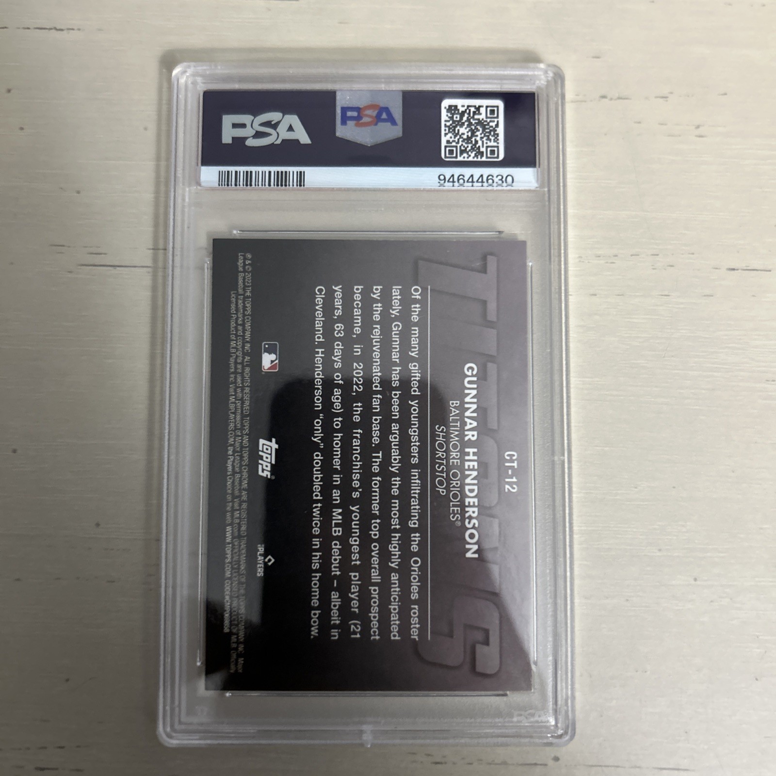 Gunnar Henderson 2023 Topps Chrome #CT-12 Titans RC  PSA 10 Baltimore Orioles  view 2