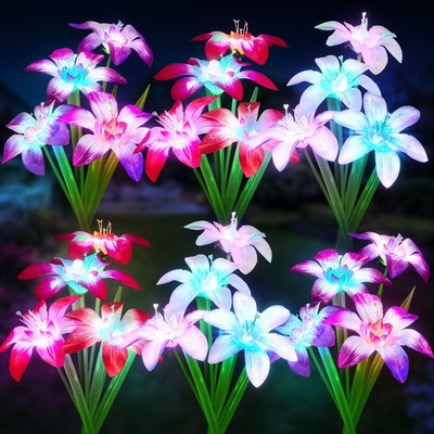 2025 Upgraded Solar Lights Outdoor 6 Pack, Solar Garden Lights with 24 Bloomi...