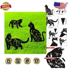 Elegant Black Cat Garden Statues - 3pc Metal Yard Art Stakes Weatherproof