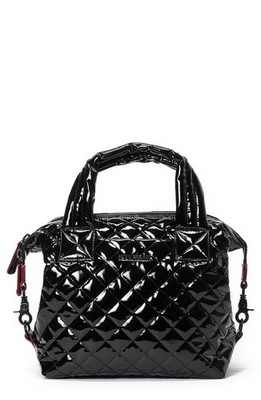 MZ Wallace Sutton Deluxe Small Black Lacquer Quilted Top Handle Bag No Strap$255