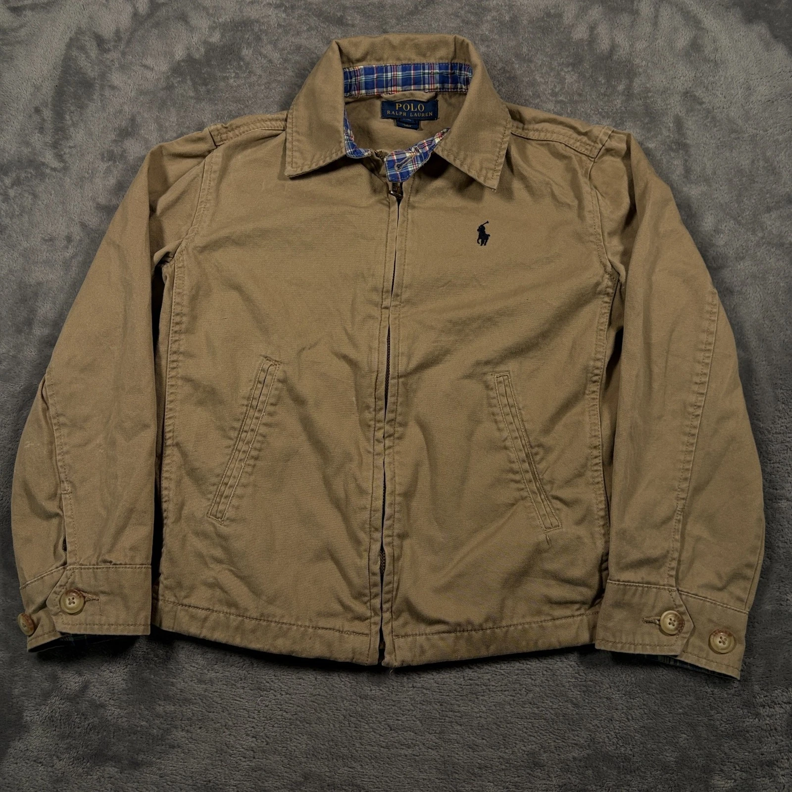 Polo Ralph Lauren Harrington Jacket Boys Small 8 Beige Canvas Winter Outerwear