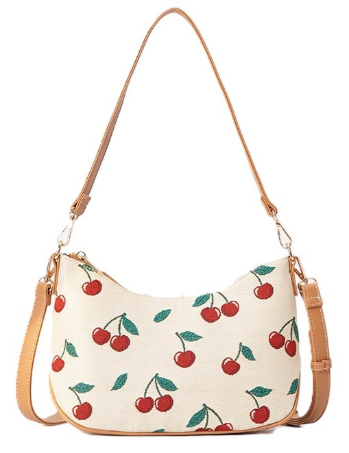 Signare Cherry Tapestry Moon Underarm Crossbody 2 in 1 Bag Cream Brown London