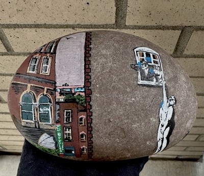 Banksy Art! Well Hung Naked Man   Hand Painted On a Large Rock Approx 8x5.5x3