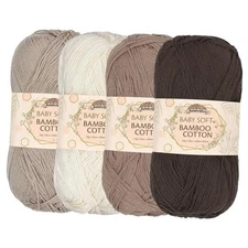 JubileeYarn Baby Soft Bamboo Cotton Yarn - 50g/Skein - 4 Skeins Shades of Brown