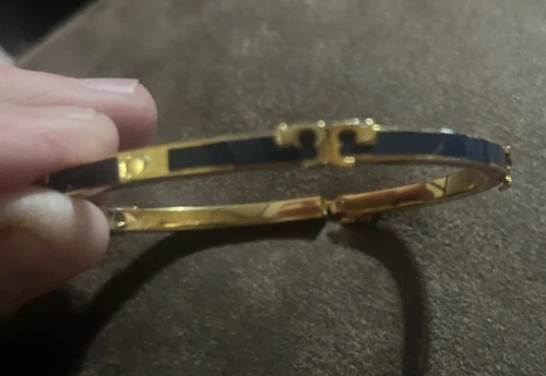 Tory Burch Serif T Bracciale Impilabile Blu Rosso Oro Metallo Elegante