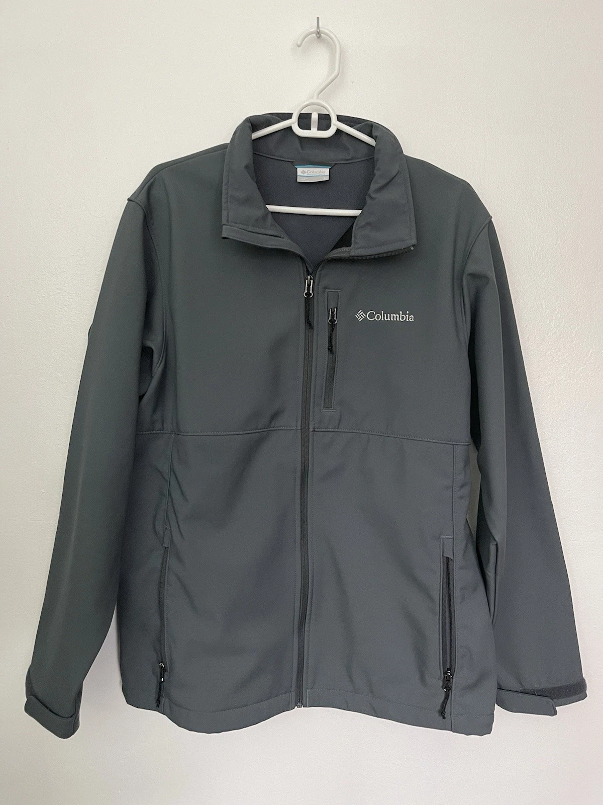 Columbia Men’s Soft Shell Zip Up Jacket Sz L Gray 3 Pockets Lightweight Insulate