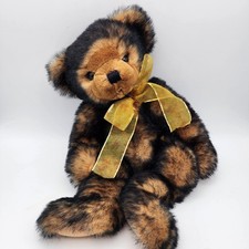 Teddy Bear Plush 17" Black Tan Multitonal Tilted Head Floppy Legs Beaded Feet