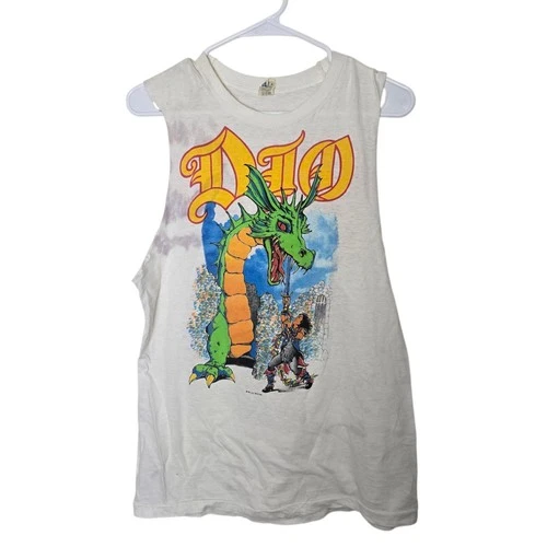 Dio Sacred Heart Tour White Cutoff T-shirt Larg 1980s vintage concert t-shirt, vintage, size L, single stitch, B+ condition