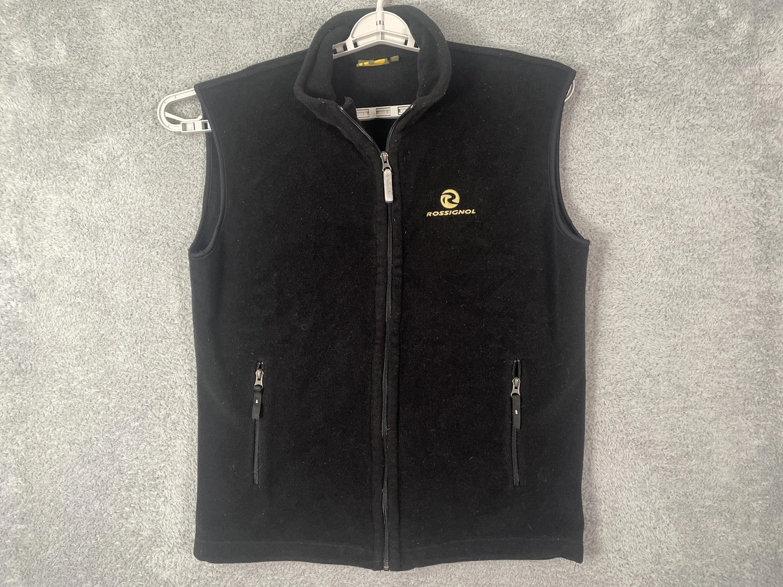 Rossignol Fleece Vest Mens Large Black Full Zip Zipper Pockets Ski Outdoor