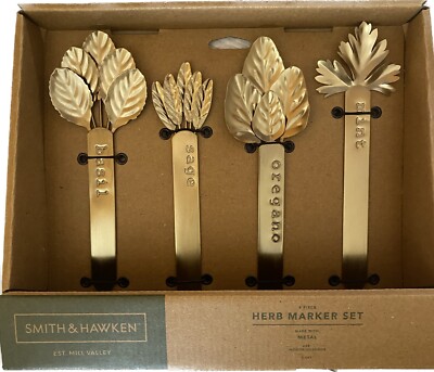 NEW Smith & Hawken 4pc Metal Herb Marker Set Gold Indoor/Outdoor 8.5''-9'' Tall