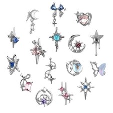 16 Pcs Moon Star Crystal Nail Art Charms 3D Nail Charms for Acrylic Nails