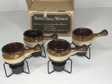 Earthenware Butter Sauce Warmers Lobster Crab Dip Fondue Crock France Rustic