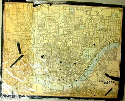 #ad 1893 MAP CINCINNATI OHIO Roads Horse Steam Car Dayton Park River antique vintage $33.25