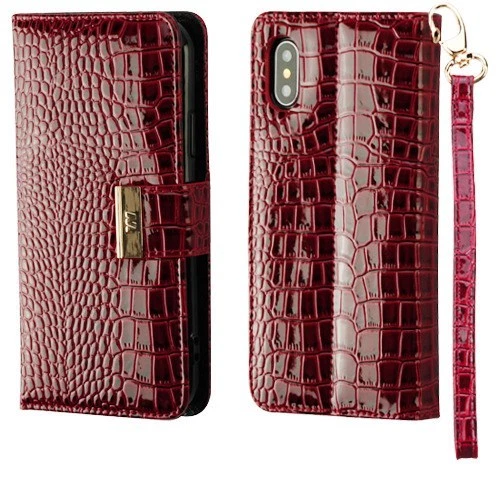 Borgoña Cocodrilo-Repujado MyJacket Cartera Estuche iPhone X/XS Foto 4 de 4