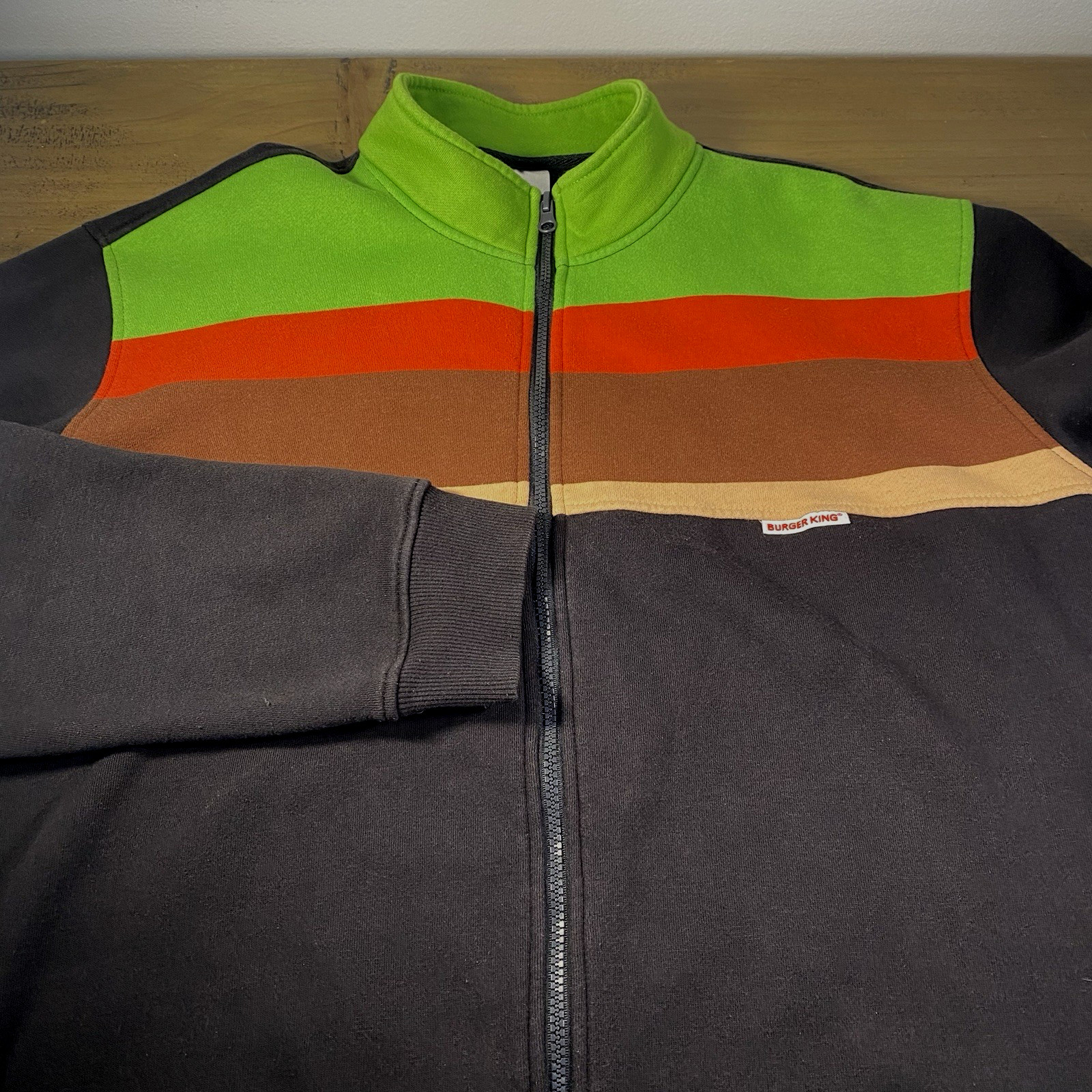 Burger King Employee Crew Uniform Fleece Black /Multicolor Jacket Size L  Large