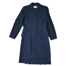 Le Suit 8 Medium Navy Two Piece Suit Blazer Skirt Buttons Dot Vintage Jacket