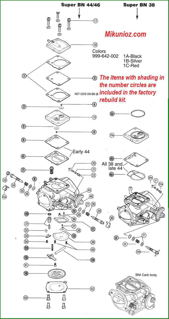 Mikuni Genuine Japanese Rebuild Kit MKBN38/44SPR for Super BN Jet Ski
