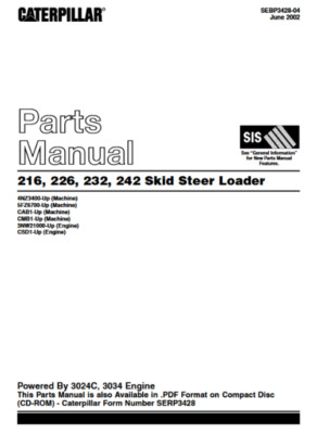 CAT Caterpillar 216 226 232 242 Skid Steer Loader Parts Catalog