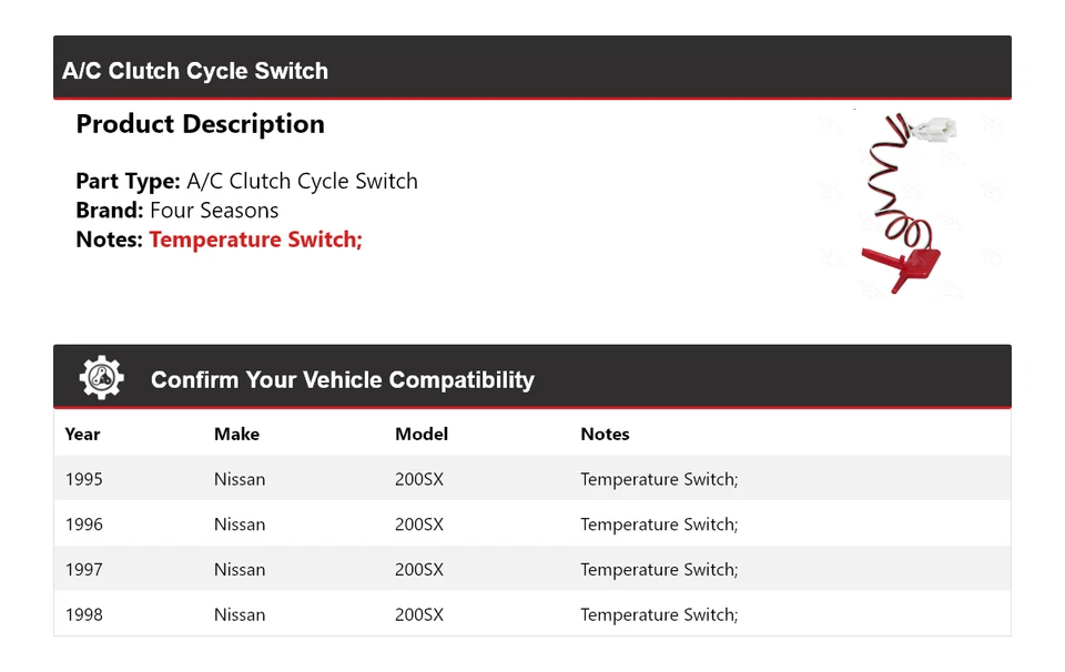 Interruptor de ciclo de embrague aire acondicionado Nissan 200SX 1995-1998 4 estaciones 1996 1997 Foto 2 de 4