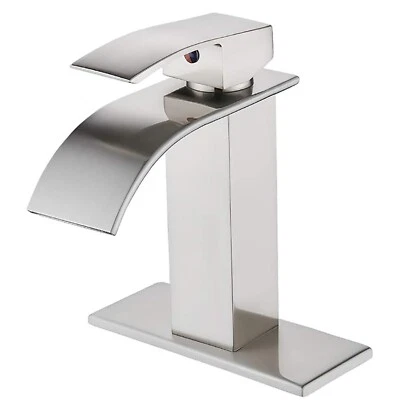 BWE Brushed Nickel Bathroom Faucet Waterfall Sink Single Hole Handle Vanity Mixer