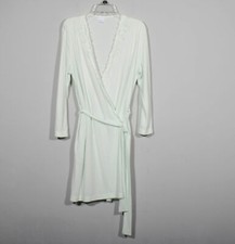 Miss Elaine Mint Brushed Knit Lace  Satin Trimmed Belted Robe  Gown Set Sz S