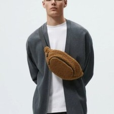 Zara Man Camel Brown Faux Shearling Belt Bag ...
