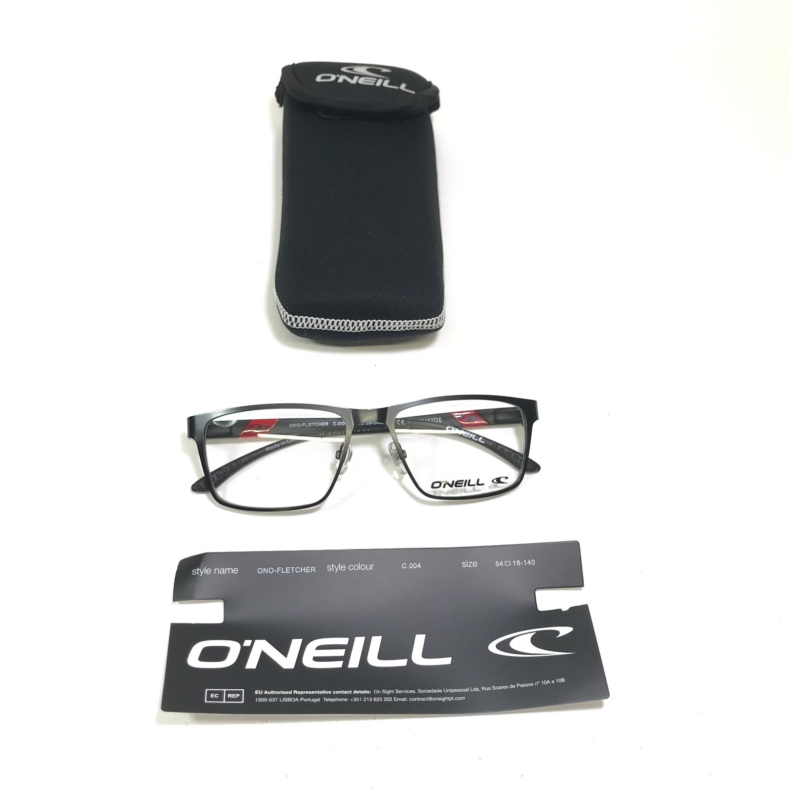O'Neill Eyeglasses Frames ONO-FLETCHER C.004 Black Red Square Full Rim 54-18-140